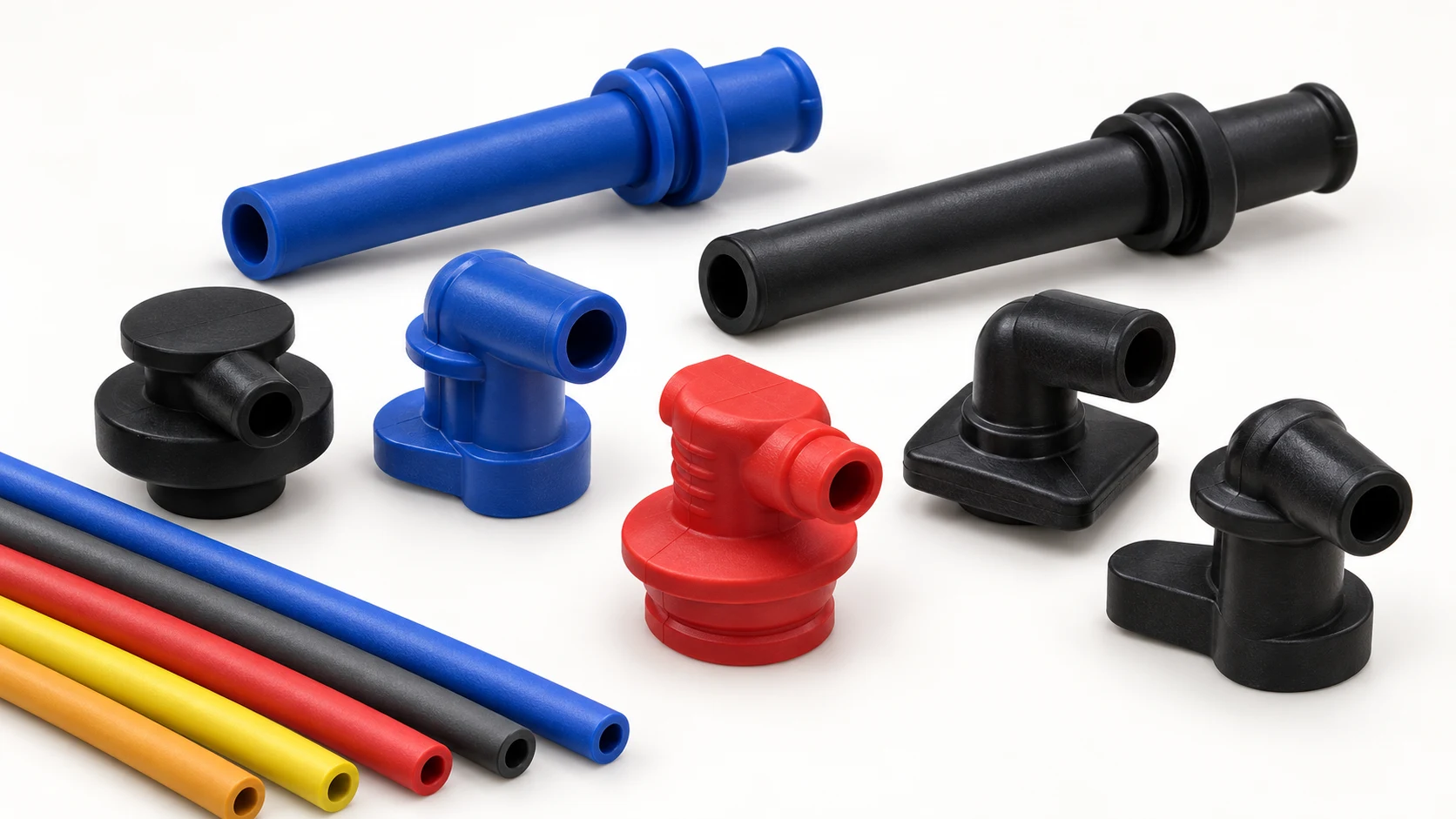 Blue, red and black moulded ignition components